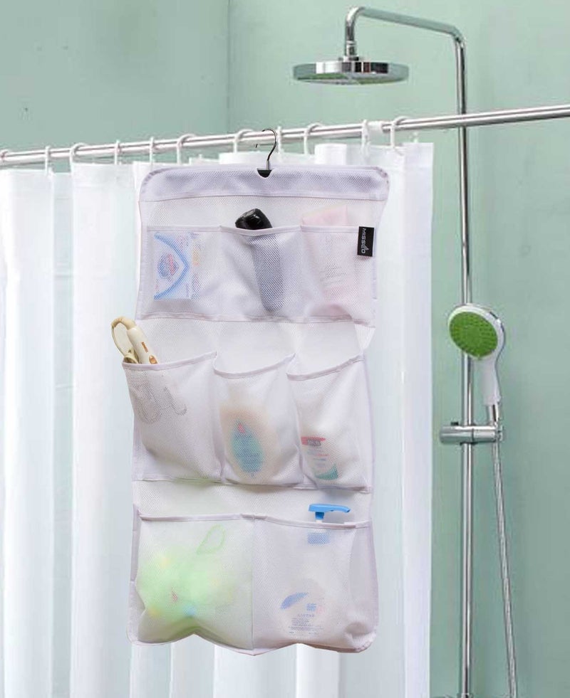 MISSLO 8 Pockets Mesh Shower Organizer Hanging Caddy with Rotating Hanger Quick Dry Bathroom Storage (White) - Image 2